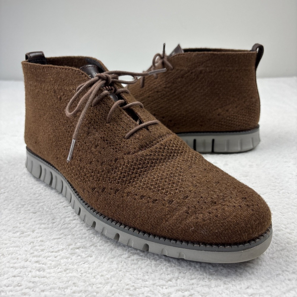 COLE HAAN ZeroGrand Stitchlite Chukka Boots Mens 11 Brown Lightweight Knit Shoes